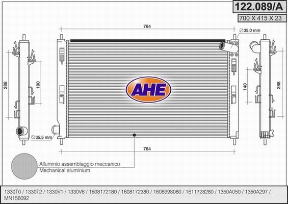 AHE 122.089/A - Radiateur, refroidissement du moteur cwaw.fr