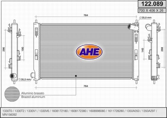 AHE 122.089 - Radiateur, refroidissement du moteur cwaw.fr