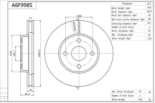 AISIN A6F998S - Disque de frein cwaw.fr