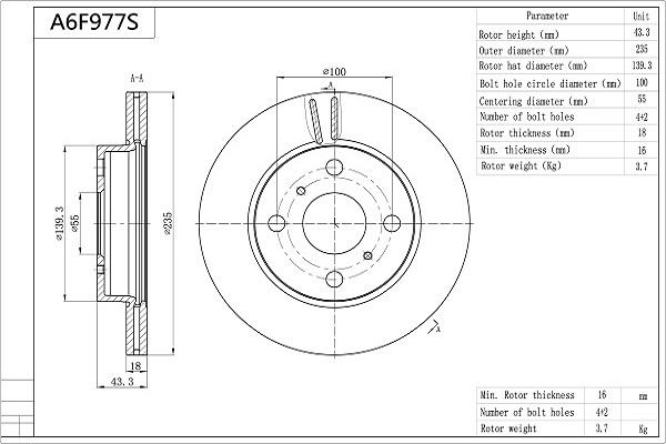 AISIN A6F977S - Disque de frein cwaw.fr