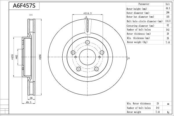 AISIN A6F457S - Disque de frein cwaw.fr