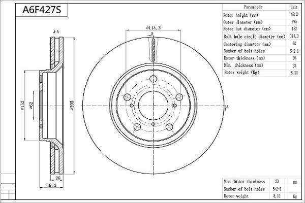 AISIN A6F427S - Disque de frein cwaw.fr