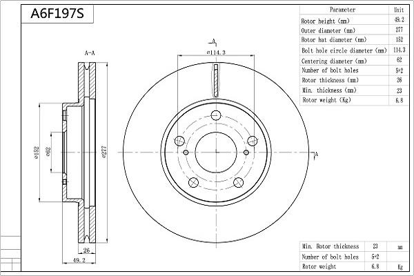 AISIN A6F197S - Disque de frein cwaw.fr