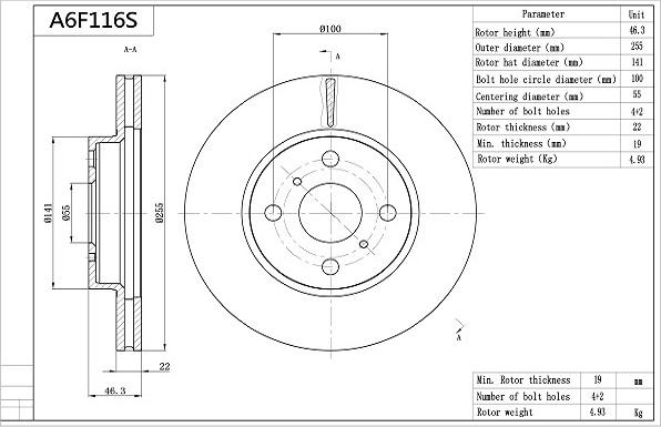 AISIN A6F116S - Disque de frein cwaw.fr