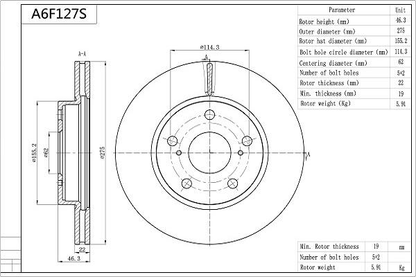 AISIN A6F127S - Disque de frein cwaw.fr