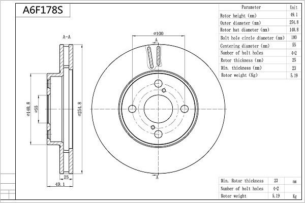 AISIN A6F178S - Disque de frein cwaw.fr