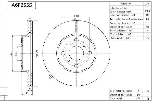 AISIN A6F255S - Disque de frein cwaw.fr