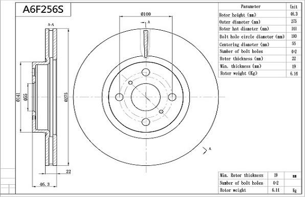 AISIN A6F256S - Disque de frein cwaw.fr