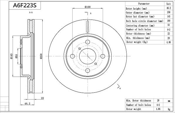 AISIN A6F223S - Disque de frein cwaw.fr