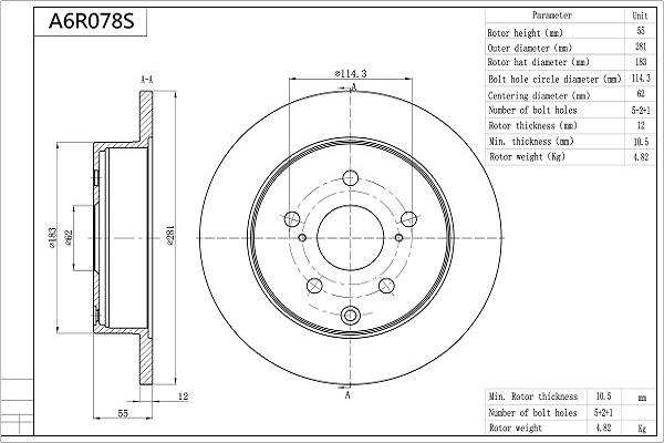 AISIN A6R078S - Disque de frein cwaw.fr