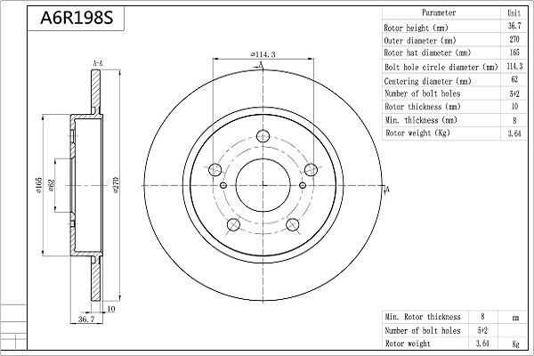 AISIN A6R198S - Disque de frein cwaw.fr