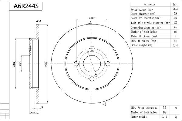 AISIN A6R244S - Disque de frein cwaw.fr