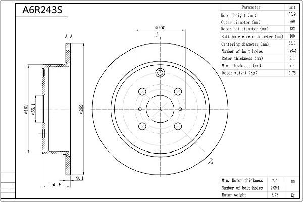 AISIN A6R243S - Disque de frein cwaw.fr