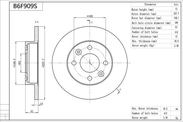 AISIN B6F909S - Disque de frein cwaw.fr