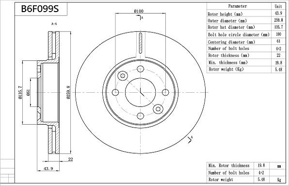 AISIN B6F099S - Disque de frein cwaw.fr