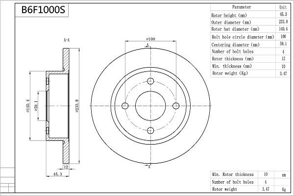 AISIN B6F1000S - Disque de frein cwaw.fr