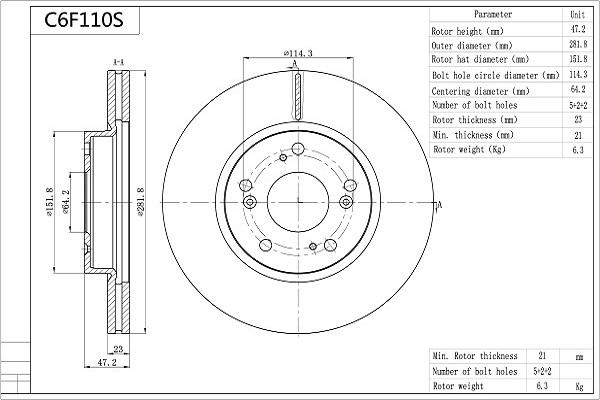 AISIN C6F110S - Disque de frein cwaw.fr