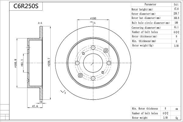 AISIN C6R250S - Disque de frein cwaw.fr