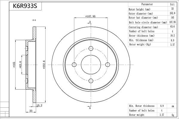 AISIN K6R933S - Disque de frein cwaw.fr