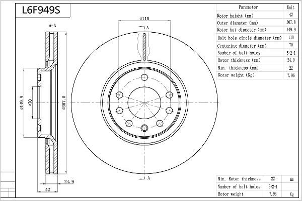 AISIN L6F949S - Disque de frein cwaw.fr