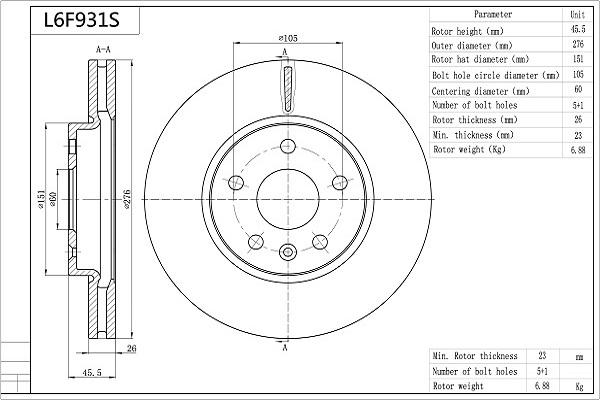 AISIN L6F931S - Disque de frein cwaw.fr