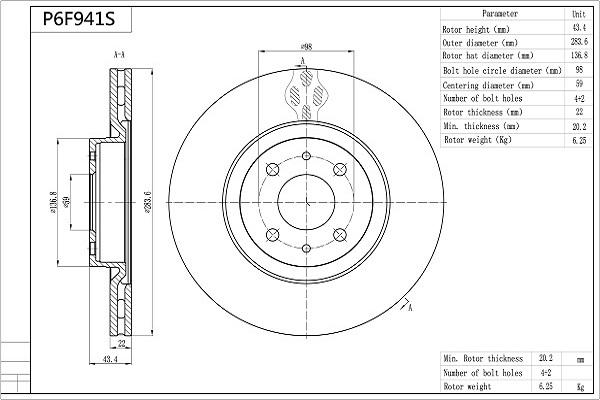 AISIN P6F941S - Disque de frein cwaw.fr