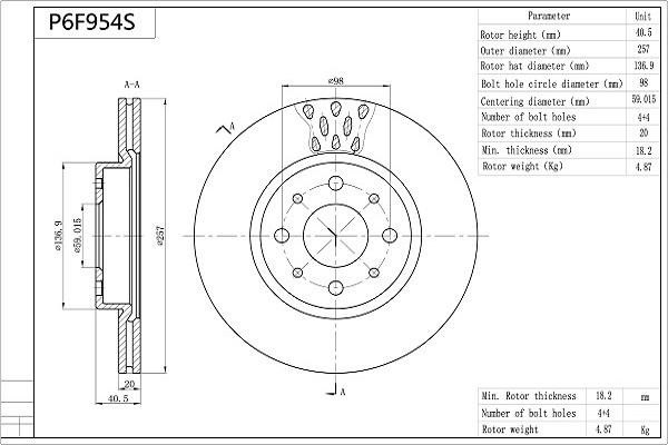 AISIN P6F954S - Disque de frein cwaw.fr