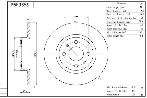 AISIN P6F935S - Disque de frein cwaw.fr