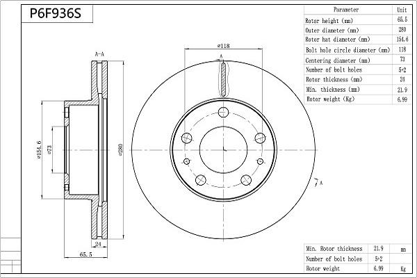 AISIN P6F936S - Disque de frein cwaw.fr