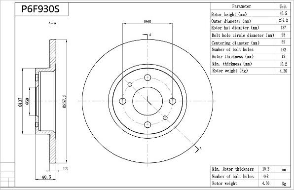 AISIN P6F930S - Disque de frein cwaw.fr