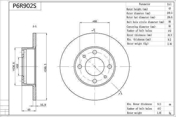 AISIN P6R902S - Disque de frein cwaw.fr