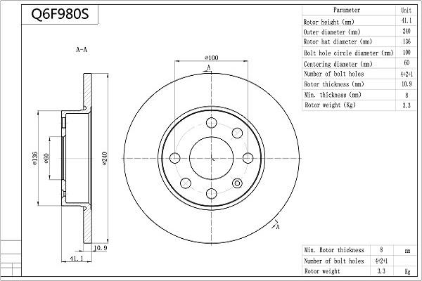 AISIN Q6F980S - Disque de frein cwaw.fr