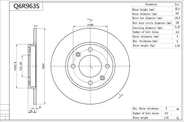 AISIN Q6R963S - Disque de frein cwaw.fr