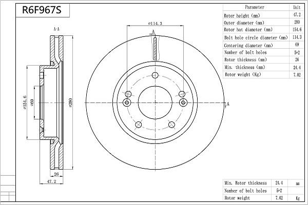 AISIN R6F967S - Disque de frein cwaw.fr