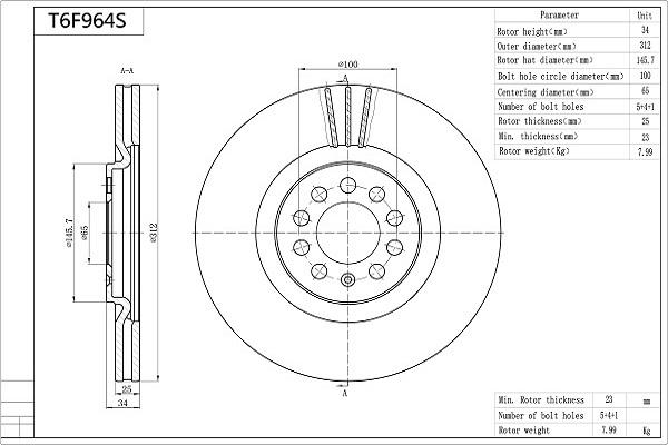 AISIN T6F964S - Disque de frein cwaw.fr