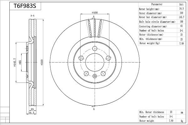 AISIN T6F983S - Disque de frein cwaw.fr