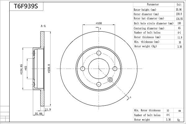 AISIN T6F939S - Disque de frein cwaw.fr