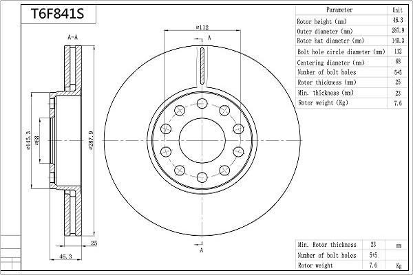 AISIN T6F841S - Disque de frein cwaw.fr