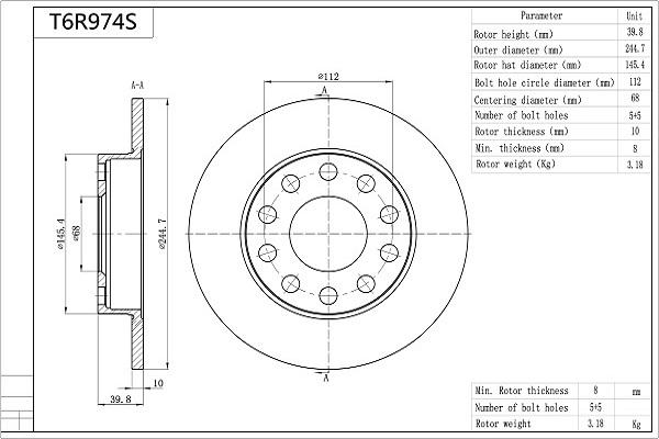 AISIN T6R974S - Disque de frein cwaw.fr