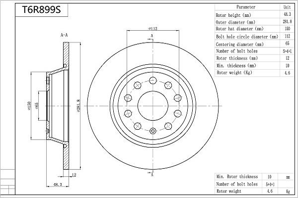 AISIN T6R899S - Disque de frein cwaw.fr