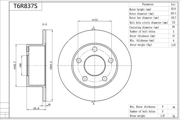 AISIN T6R837S - Disque de frein cwaw.fr