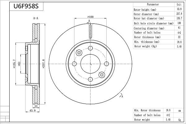 AISIN U6F958S - Disque de frein cwaw.fr