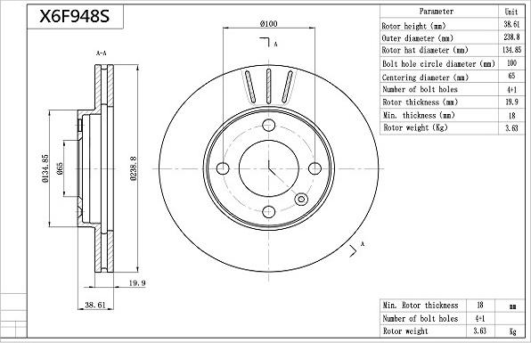 AISIN X6F948S - Disque de frein cwaw.fr