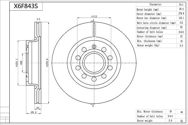 AISIN X6F843S - Disque de frein cwaw.fr