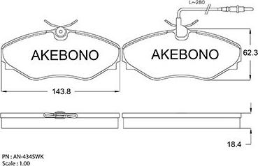 Akebono AN-4345WK - Kit de plaquettes de frein, frein à disque cwaw.fr