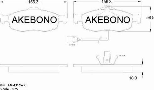 Akebono AN-4316WKE - Kit de plaquettes de frein, frein à disque cwaw.fr