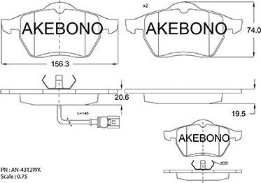 Akebono AN-4312WKE - Kit de plaquettes de frein, frein à disque cwaw.fr