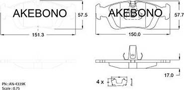 Akebono AN-4339K - Kit de plaquettes de frein, frein à disque cwaw.fr