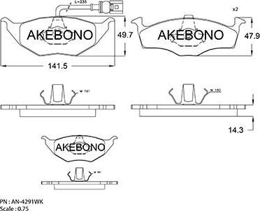 Akebono AN-4291WK - Kit de plaquettes de frein, frein à disque cwaw.fr