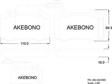 Akebono AN-4261WKE - Kit de plaquettes de frein, frein à disque cwaw.fr